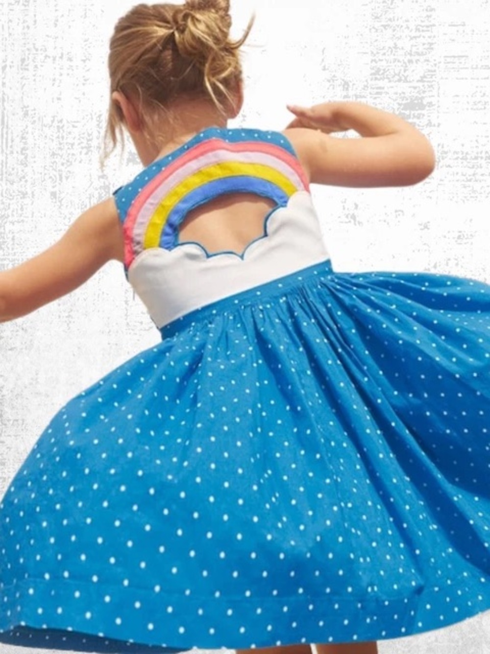 Mini Boden Blue Polka Dot Dress with Rainbow Detail